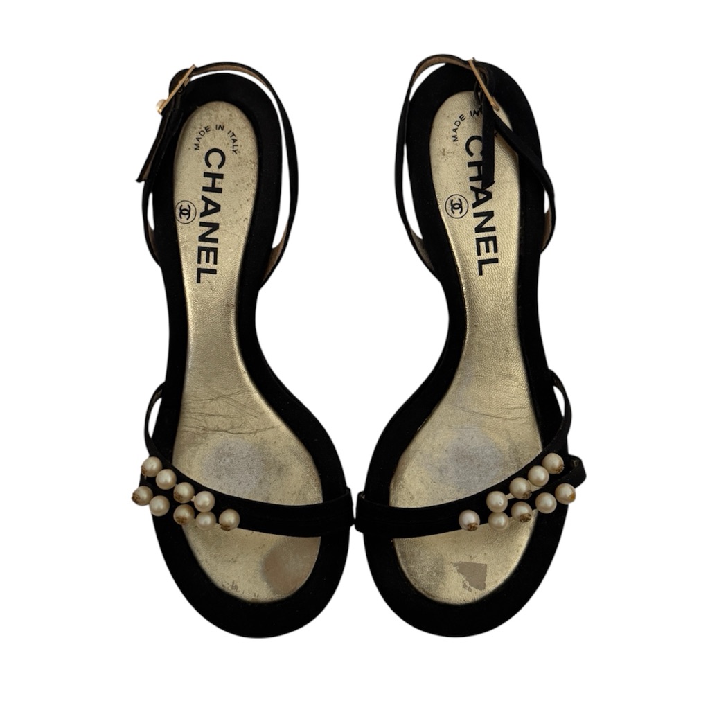 Chanel Pearl Embellished Slingback Sandals It 36